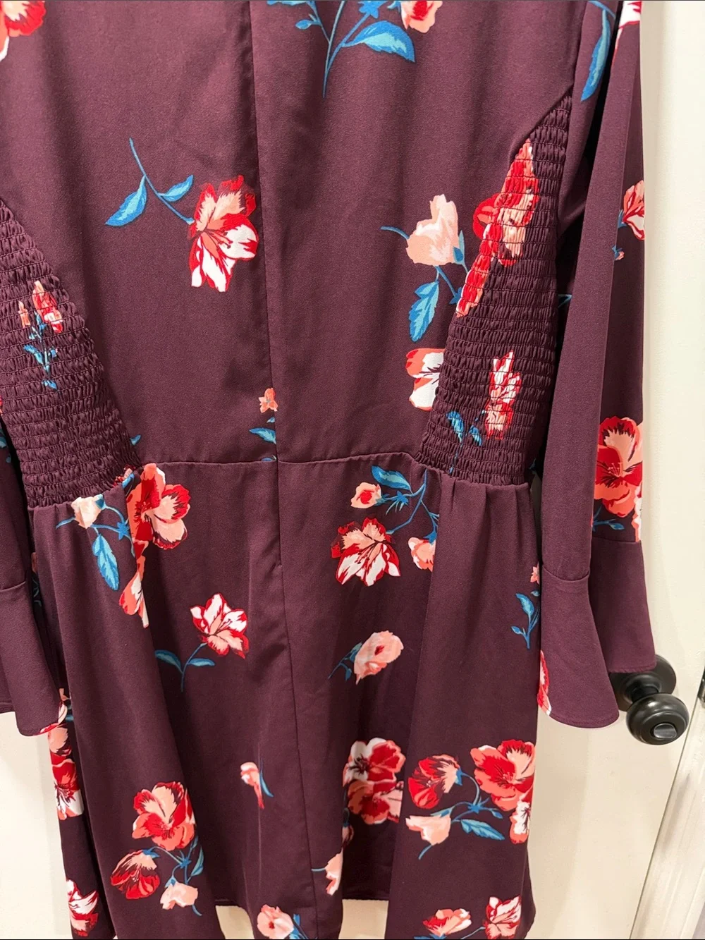 Old Navy Plum Floral Long Sleeve Dress with Red & Blue Accents